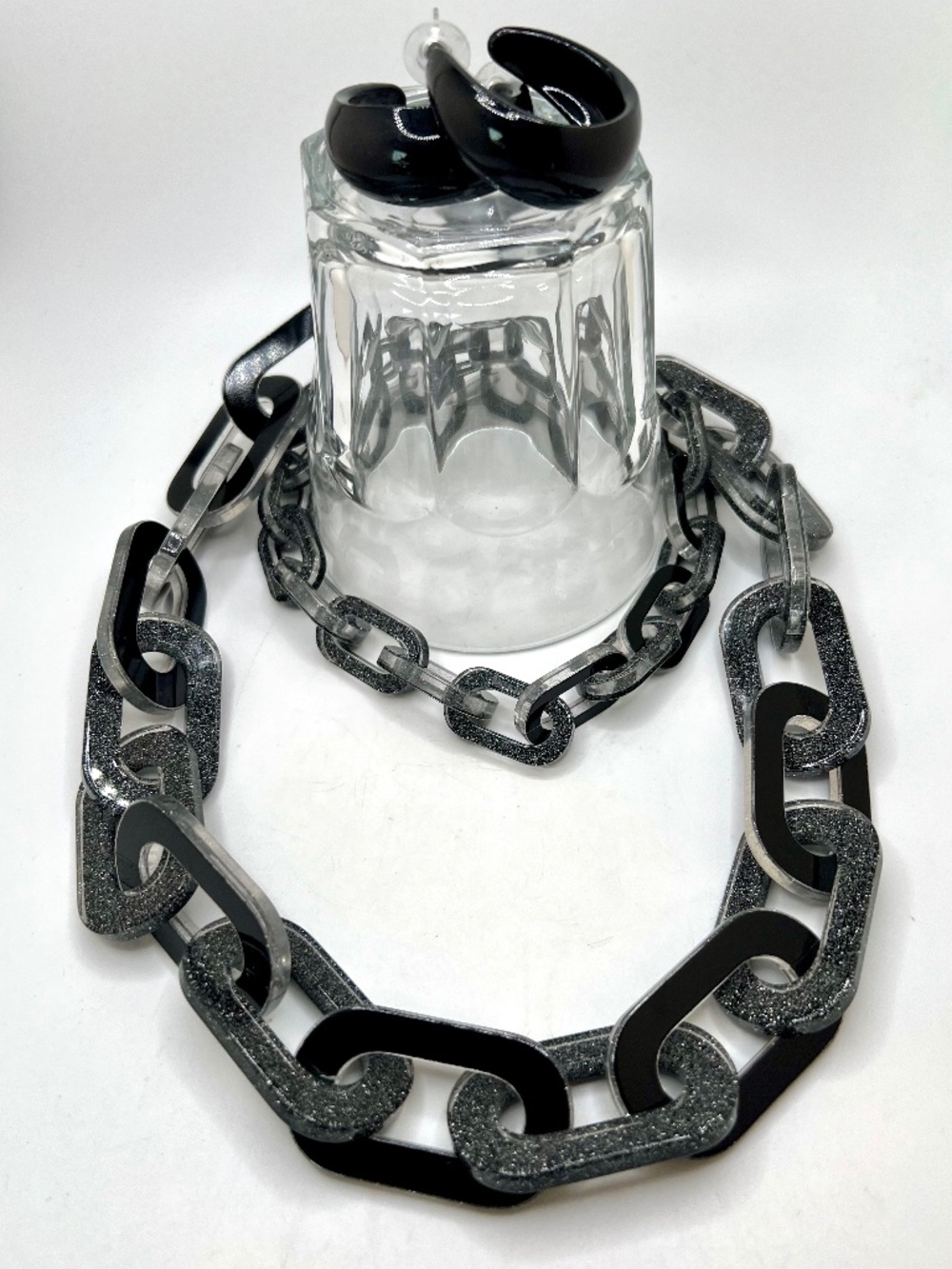 Iris Apfel by Rara Davis Black & Silver Glitter Lucite Set